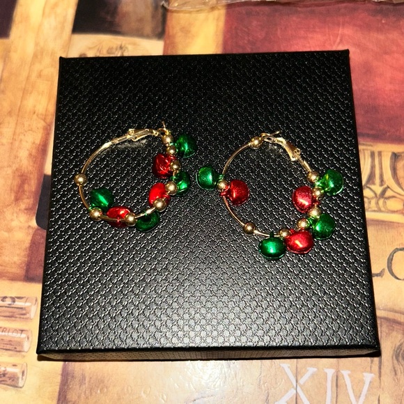 Festive Red and Green Hoop Earrings - Picture 2 of 3